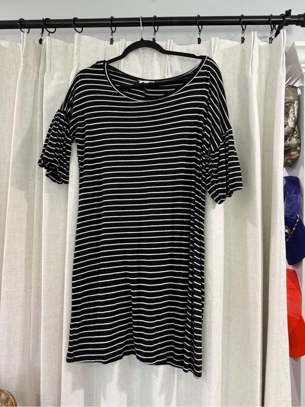 Black and White Striped Short Sleeve Tunic dress